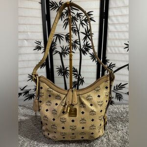 MCM Visetos Cream Leather Convertible Bag